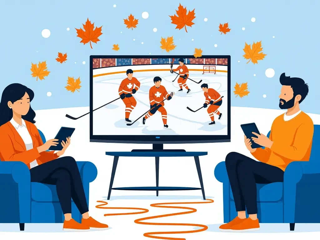 Couple regarde un match de hockey.